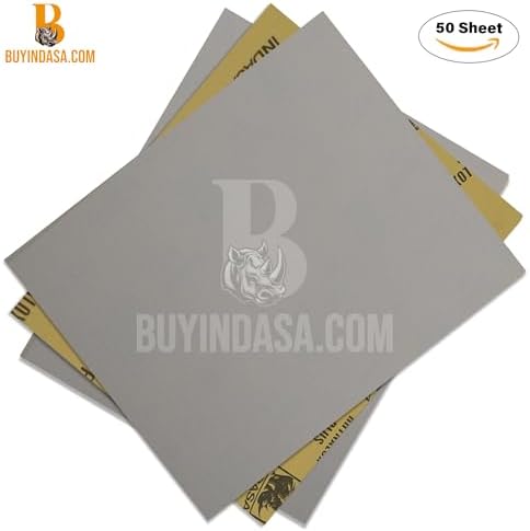 Indasa 50 PCS 9x11 Sandpaper Rhynalox Plusline - 500 Grit Dry Sanding Sheets, Professional-Grade Abrasive for Wood, Metal, Automotive, and Paint Finishing - Durable, Clog-Resistant Sand Paper