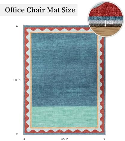 chakme Office Chair Mat for Hardwood Floor, 60"x45" (Blue Scalloped Border)