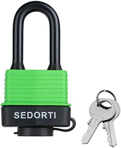 SEDORTI Colored Waterproof Padlocks, Green-Covered Laminated Steel Lock, Same Color with Same Key, Keyed Alike Outdoor Locks, Can Be Used as Lockout Tagout Lock, Long Padlocks, Pack of 12