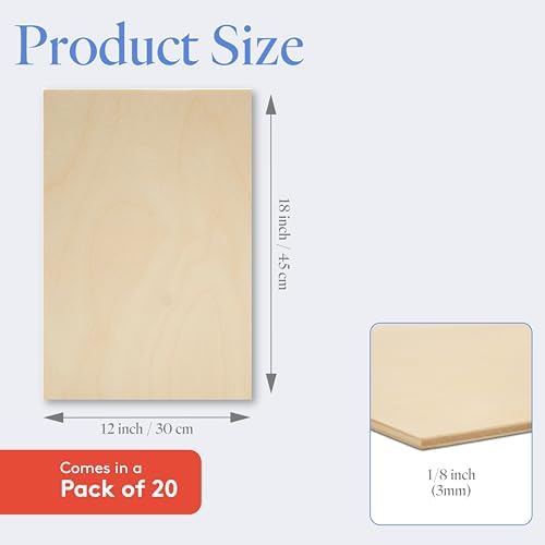 3 mm Baltic Birch Plywood 1/8 x 12 x 16 Inch, Box of 20 B/BB Grade Craft Wood, Stronger Than Basswood Sheets, for Laser, CNC Cutting and Wood Burning, by Woodpeckers