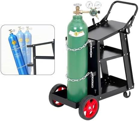 Welder Cart, Heavy Duty Welding Cart with Safety Chains and Cylinder Slots for Mig/Tig Welder and Plasma Cutter