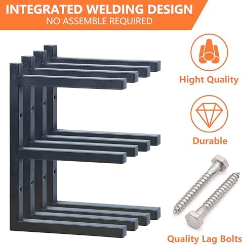 Wood Storage Racks with 3 Level, Garage Organizer Lumber Storage Rack Wall Mounted, Workshop Organizers Wood Wall Shelving, Lumber Metal Racks for Garage, Basement, Indoor and Outdoor (Black-4 Pack)