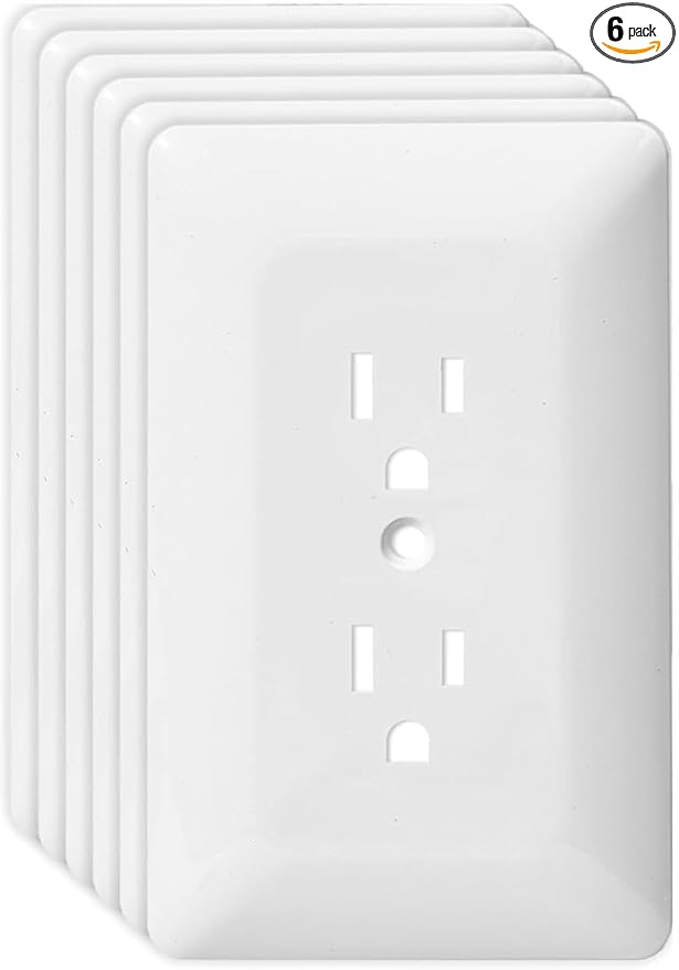 ZEFTV 6 Pack Duplex Outlet Covers Wall Plates 1-Gang Switch Outlet Electrical Cover Plate Unbreakable Thermoplastic Faceplate for Light Receptacle Outlet Switch, Glossy White