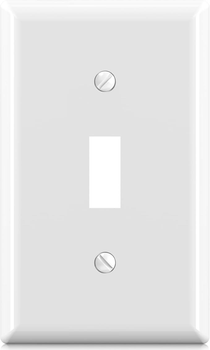 ELEGRP Toggle Light Switch Wall Plate, 1-Gang Standard Size Switch Covers, Unbreakable Polycarbonate Replacement Faceplates Covers, UL Listed, Color-matched Screws Included (1 Pack, Glossy White)