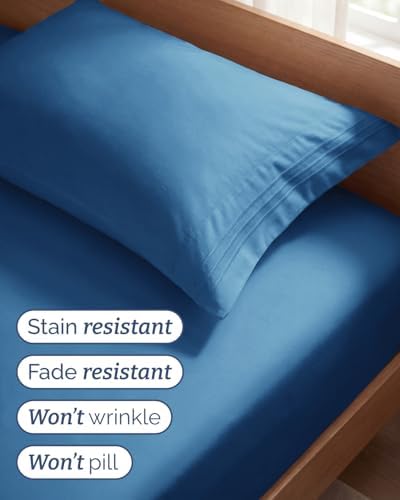 Twin Size 3 Piece Sheet Set - Breathable & Cooling Sheets - Denim Blue