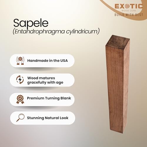 Exotic Wood Zone Sapele Turning Blank (4 pcs) - Kiln Dried Hardwood for Eco-Friendly Woodworking, Woodturning, Wood Lathe, Sustainable Wood, Woodcraft, DIY Projects (1-1/2" x 1-1/2" x 36")