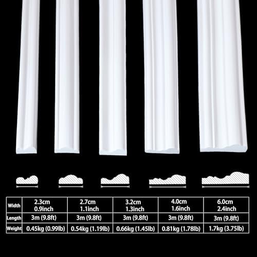 Coengwui Peel and Stick Wall Molding, Chair Rail Wainscoting Panel, Finish Trim for Home Decoration (Paintable White, 9.8ft x 2.4in)