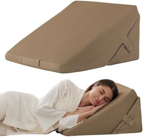 Bedluxe Wedge Pillow for Sleeping, Adjustable 9&12 Inch Foldable Bed Wedge Pillow Set, Orthopedic Memory Foam Triangle Pillows Wedge, 7-in-1 Elevated Pillows for Leg and Back Support, Brown