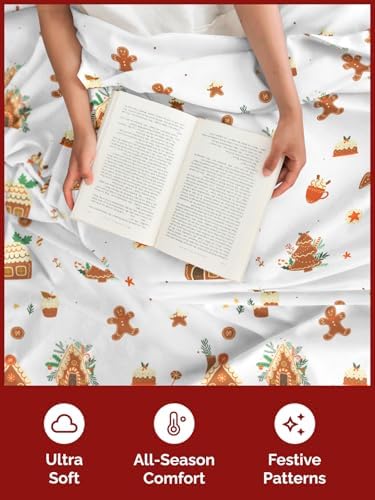 Christmas Sheet Set, Gingerbread House, Holiday Xmas Bedding Set - Full