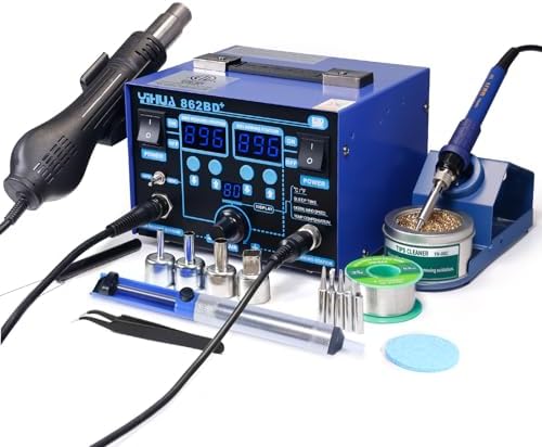 YIHUA 862BD+ Professional Soldering & Rework Station bundle with #2300 Hot Air Nozzles with Iron Holder, Soldering Cleaning Kit, and Accessories (23 Items)