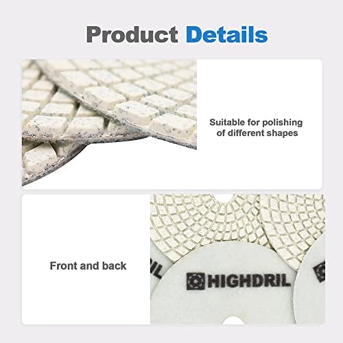 Wet Diamond Polishing Pads - HIGHDRIL 6pcs 5 inch #30,for Granite Marble Ceramic Artificial Stone Sanding Used on Grinder or Polisher