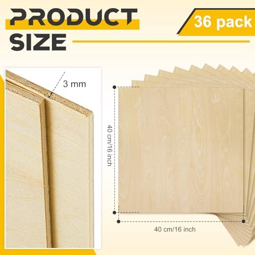 Juexica 36 Pcs 16" X 16"X 1/8" Basswood Plywood Sheets for Laser Cutting