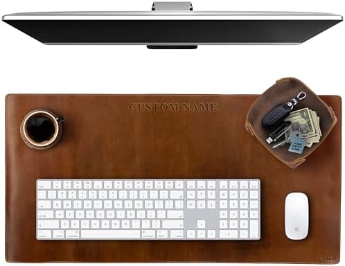 ELIZO Personalized Custom Desk Pad Set Real Leather Desk Mat Mouse Pad Unique Gifts for Him Her Leather Gifts for Men Women Engraved Embossed Monogrammed Corporate Gifts