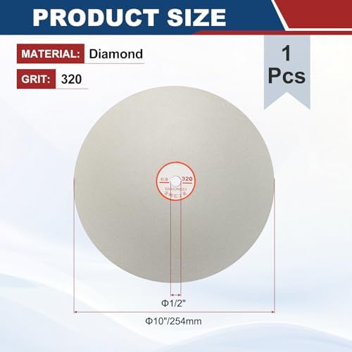 10 Inch x 1/2" Arbor Diamond Flat Lap Disc, 320 Grit