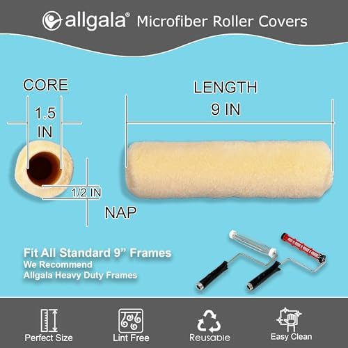 Allgala Paint Roller Cover 9 Inch 24 Piece Shedless Lint Free Premium Paint Roller Covers Sleeves for Paint Roller Kit