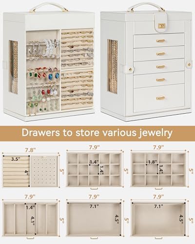 AKOZLIN 6-Tier Jewelry Box Organizer 5 Drawers Storage XXL White