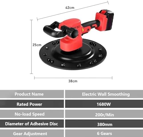 Smoothing Polishing Machine, 1680W Electric Concrete Trowel Machine 200 RPM, Wall Smoothing Polisher with 6 Variable Speed, Multi-Function Sander Grinder for Concrete Wall,1battery