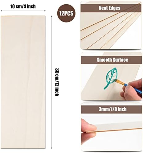 12 Pack Basswood Sheets for Crafts 12 x 4 x 1/8 Inch-3 mm Thick Unfinished Plywood Sheets Thin Craft Wood Sheets Boards for Drawing,Painting, Wood Engraving, Wood Burning,DIY Laser Cutting Projects