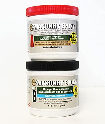 PC Products PC-Masonry Epoxy Adhesive Paste, Two-Part Repair, 32 oz in Two Jars, Gray 73209, (Pack of 4)