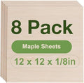 Rowood 8 Pack Maple Plywood 1/8,12x12x1/8inch,3mm Wood Sheets Thin Unfinished Maple Plywood for Laser Cutting and Engraving,DIY Adult Craft Project Kits for Ornaments, Models Drawing,Wood Burning