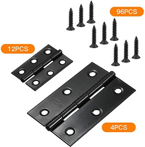 Boao 16 Pieces Small Door Hinges Stainless Steel Folding Butt Hinges Home Furniture Hardware Piano Cabinet Door Hardware with 96 Pieces Stainless Steel Screws(1.75 Inch and 3 Inch,Black)