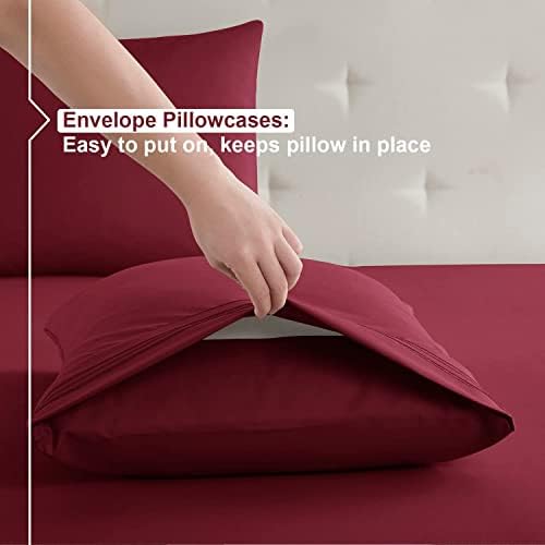 Nestl Twin XL Sheets Set - 3 Piece XL Twin Bed Sheets, Extra Soft Double Brushed Bedding for Adjustable Bed, 2 Tone Black/Burgundy Set, Black Fitted Sheet, Burgundy Flat Sheet, Burgundy Pillow Case