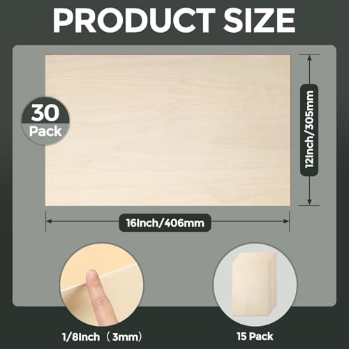 30 Pack Basswood Sheets, 12"x16"x1/8" Basswood for Laser Cutting