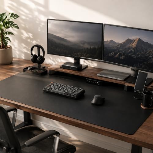 Leather Desk Mat 55" x 24", Non-Slip Waterproof PU Leather Desk Pad Protector, Large Mouse Pad & Writing Mat for Office, Home, Laptop and Keyboard, Black