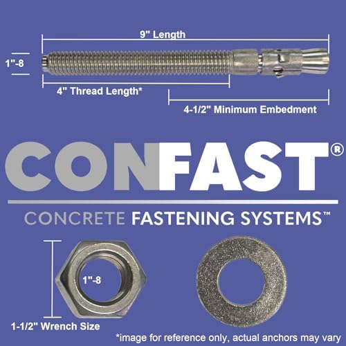 CONFAST 1" x 9" Wedge Anchor Zinc Plated (Box of 5)