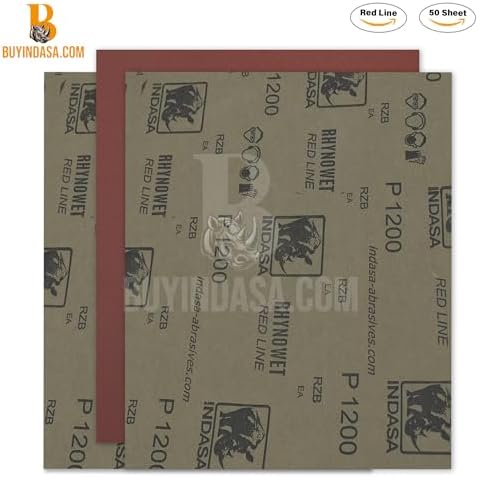 INDASA Rhynowet Red Line Wet Dry Sanding Sheets 9 x 11 Inch 320 Grit Waterproof Latex Backing Abrasive Paper for Wood Metal Automotive Surface Prep Pack of 50