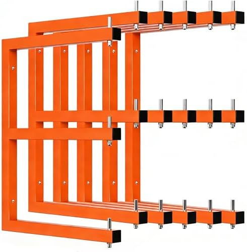 6 Pack Wall-Mounted Lumber Rack, Heavy Duty Wood Storage Racks, 9-Level System Garage Shelving, 1980 LBS Capacity Hanging Organizer Shelves, Orange Brackets Utility Metal Shelf for Indoor and Outdoor