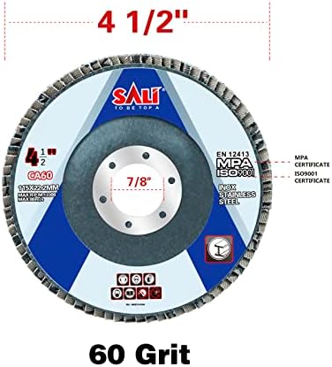Sali 10 Pack Flap Disc 60 Grit 4.5" x 7/8-Inch Sanding Disc Bevel Type #29 Premium and Industrial Angle Grinder Grinding Wheel High Performance Edge Grinding