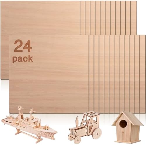 24 Pcs Mahogany Plywood Sheets,12 x 12 x 1/8 Inch - 3mm Thick Mahogany Unfinished Wood for Crafts Laser Cutting & Engraving, School DIY Projects, Painting, Fretwork, CNC Cutting, and Wood Burning