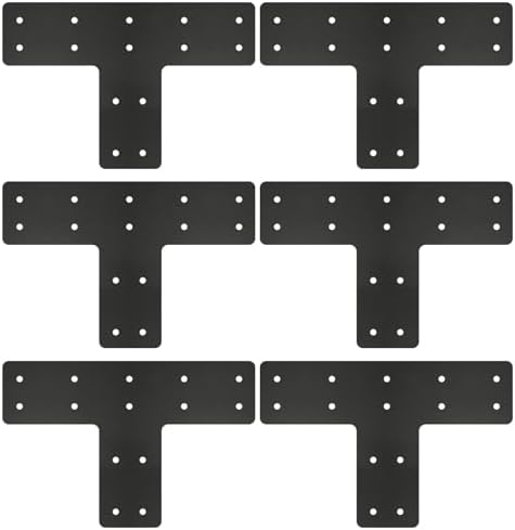 6 Pack 12"x8" T Post Timber Frame Brackets, T Flat Mending Plate