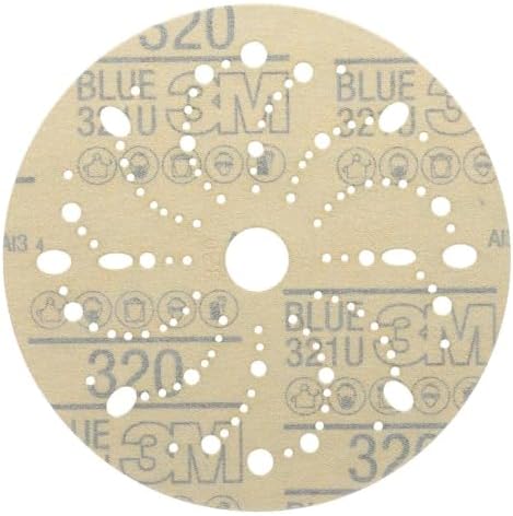 3M Hookit Blue Abrasive Disc, 321U, 36180, 6 in, 320+ Grade, Multi-Hole