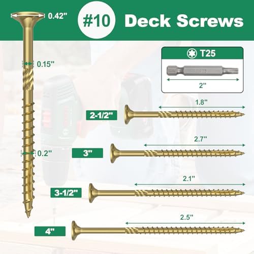 #10 x 3-1/2” Deck Screws, 500Pcs Star Drive Wood Screws