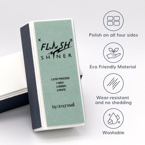 Flash Shiner® Block – 3-Way Nail Buffer – Professional Nail Buffer for Natural Shine – Smooths, Conditions & Polishes – Manicure Tool for Home or Salon Use (Pack of 2)