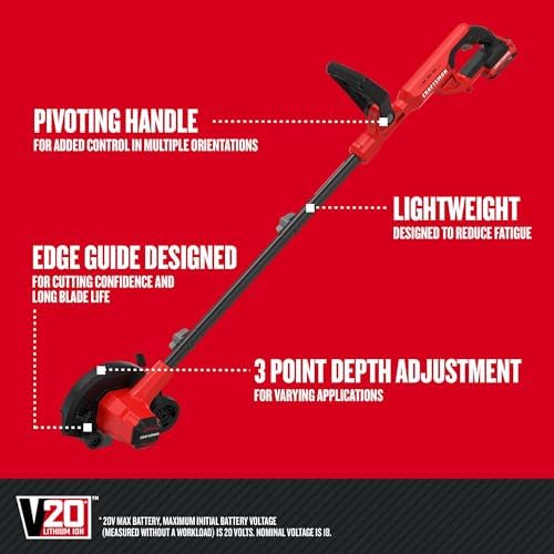 CRAFTSMAN Cordless Edger Lawn Tool, 20V MAX Battery, Charger and Blade Included, Lightweight Lawn Edger, 7.5 in Cutting Width, 1000 Ft of Edging per Charge (CMCED400D1)