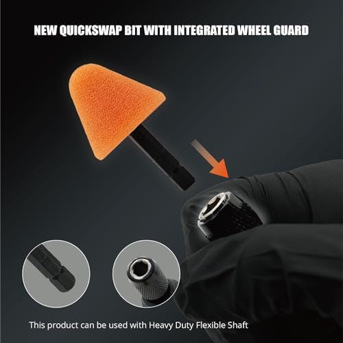 SPTA Orange Heavy Cut Pad, 5Pcs Orange Foam Cone Flexible Shaft Polishing Pad Set Perfectly Tailored for Small Area, polishing Door Handle recesses, Radiator grilles, Rims, and interiors -PT105-5