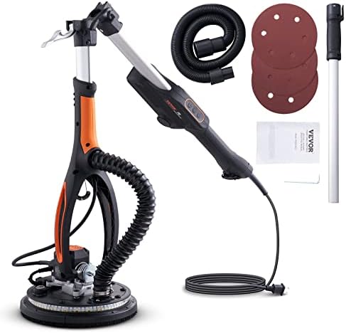 VEVOR Drywall Sander, 800W Brushless Motor Electric Sander, Variable Speed 1000-2300 RPM, Foldable Ceiling Sander with Double-Deck LED Lights, Extendable Handle, 12 Sanding Discs