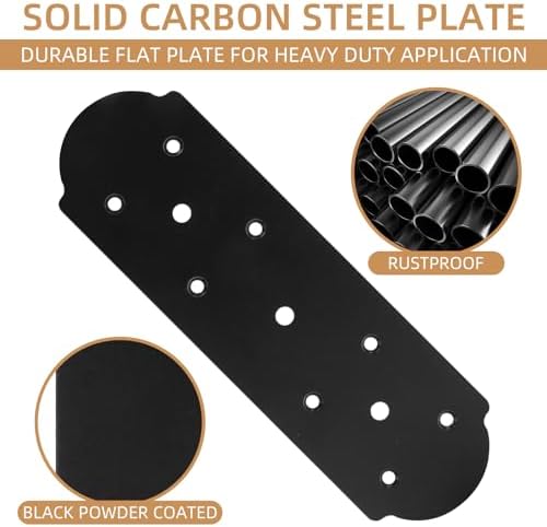 I Shape Steel Flat Bracket, 2 Pcs 10" X 3" Flat Fixing Mending Plates Black Flat Repair Plate Bracket with Screws Set for Wood Lumber Timber Connectors