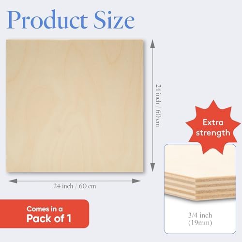 Baltic Birch Plywood 24 x 24 x 3/4 Inch - 18 mm Craft Wood, B/BB Grade, Stronger Than Basswood Sheets or Balsa Wood, Perfect for Laser, CNC Cutting, Wood Shelves, by Woodpeckers