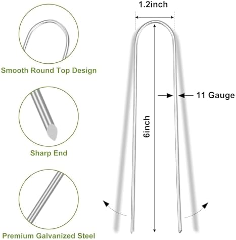 Whonline 200 Pack Landscape Staples, 6 Inch Round-top Garden Stakes