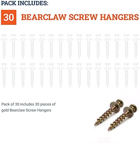 PHS Gold Bear Claw Hanger Screws, Holds 30 lb, 30 Pack for Drywall