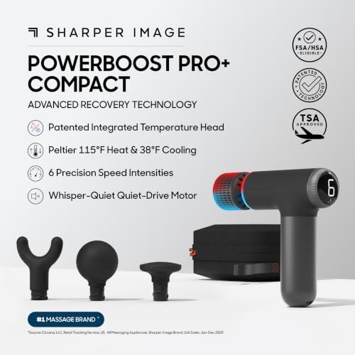 Sharper Image Powerboost Compact Heat & Cold Therapy Percussion Massage Gun