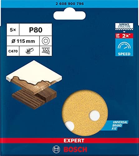 Bosch Professional 5x Expert C470 Sandpaper (for Hardwood, Paint on wood, Ø 115 mm, Grit 80, Accessories Random Orbital Sander)