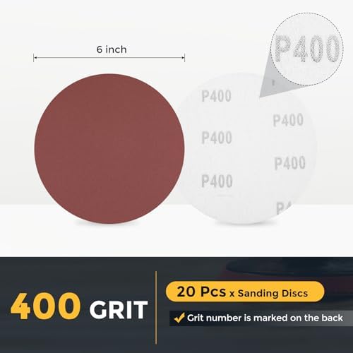 HARFINGTON 20 Pcs 6 Inch Sanding Discs 400 Grit Red Aluminum Oxide