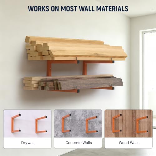 2 Pack Lumber Storage Rack, 4 Tier Wall Mount Wood Organizer, 440 LBS