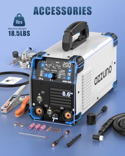 AZZUNO 200A AC/DC Aluminum TIG Welder, 10-in-1 TIG Welding with Pulse Cold