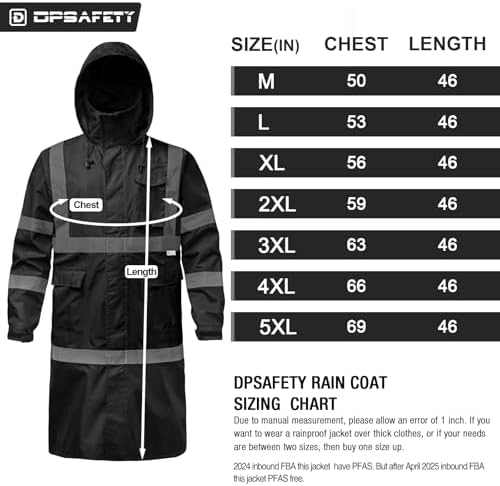 Hi Vis Rain Jacket with 3M Reflective Stripe,High Visibility Class 3 Rain coats,Safety Waterproof Rain Suits for Men with Hood and 2 Large Pockets construction work rain gear(Black M)